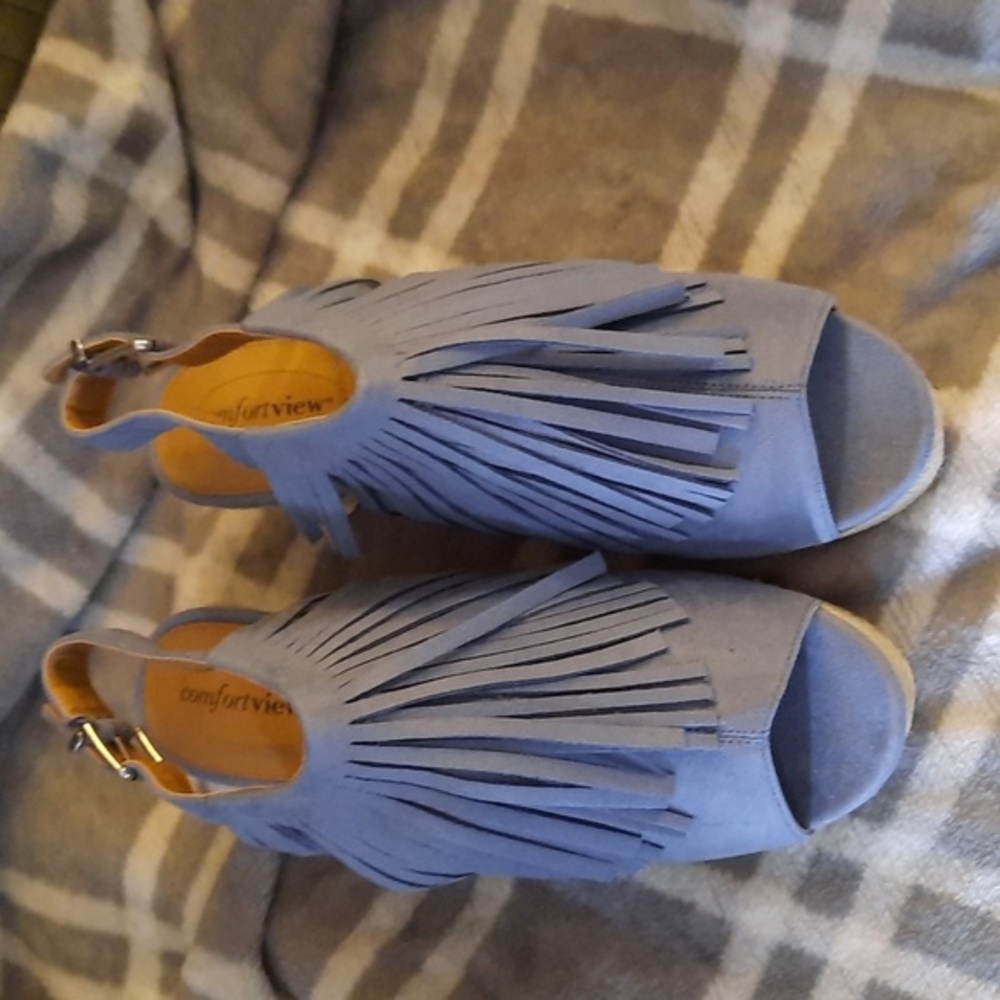 Cute Blue Faux Suede Wedges size 11